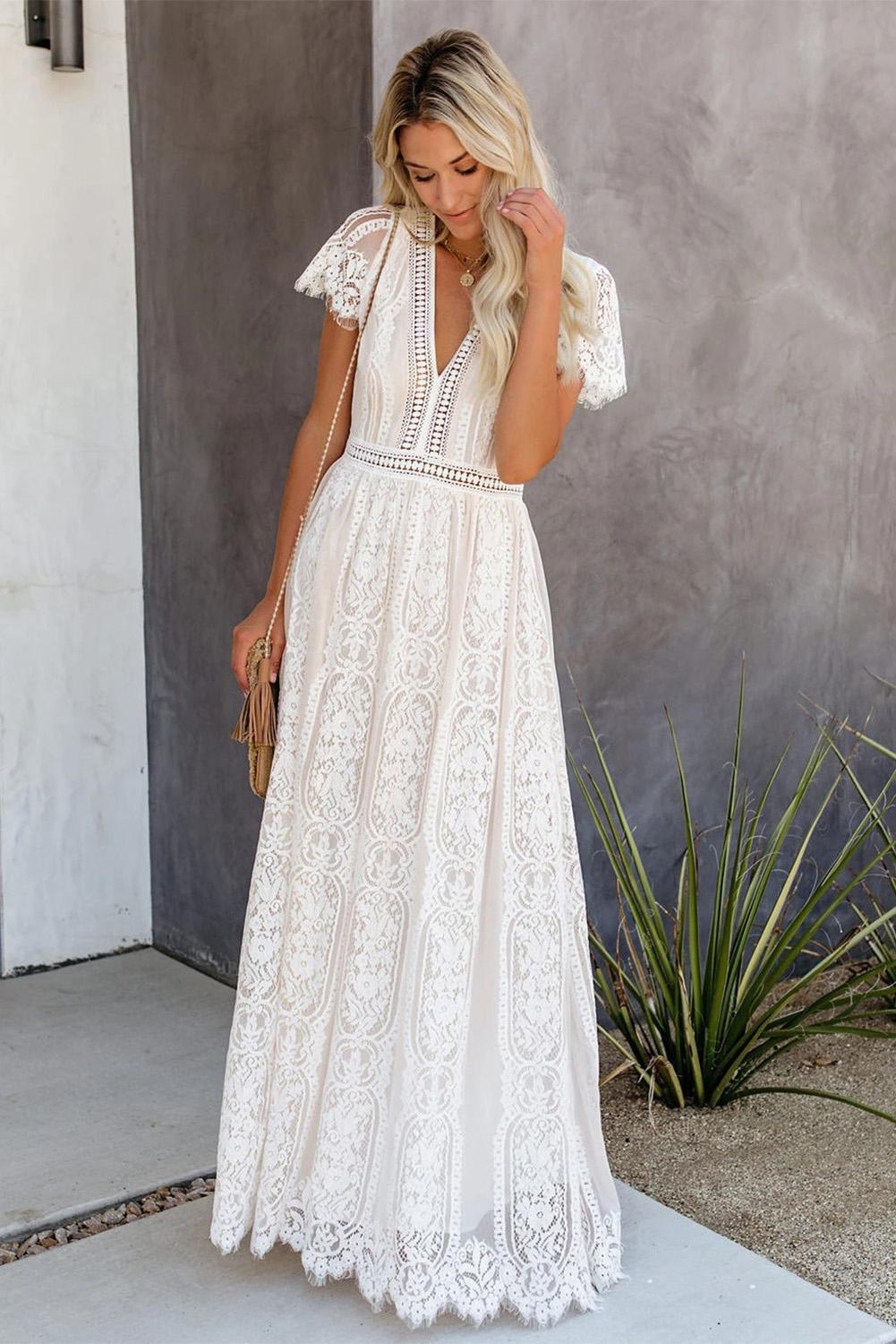 White Fill Your Heart Lace Maxi Dress