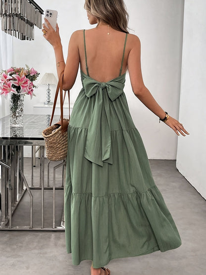 Women Summer Sleeveless Tie Bow Dress