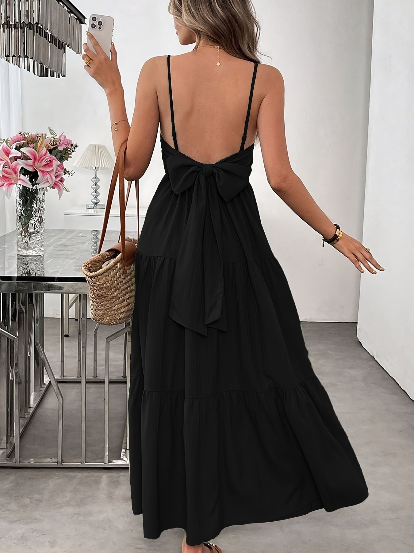 Women Summer Sleeveless Tie Bow Dress
